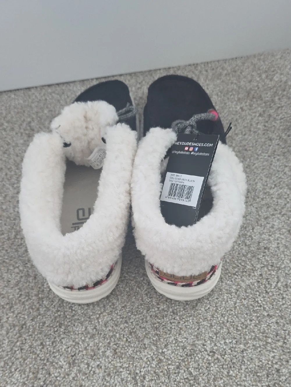 Hey Dude Womens Black Slip-On Shoes with Cream Lining and Pink Bead Accents - Picture 3 of 8